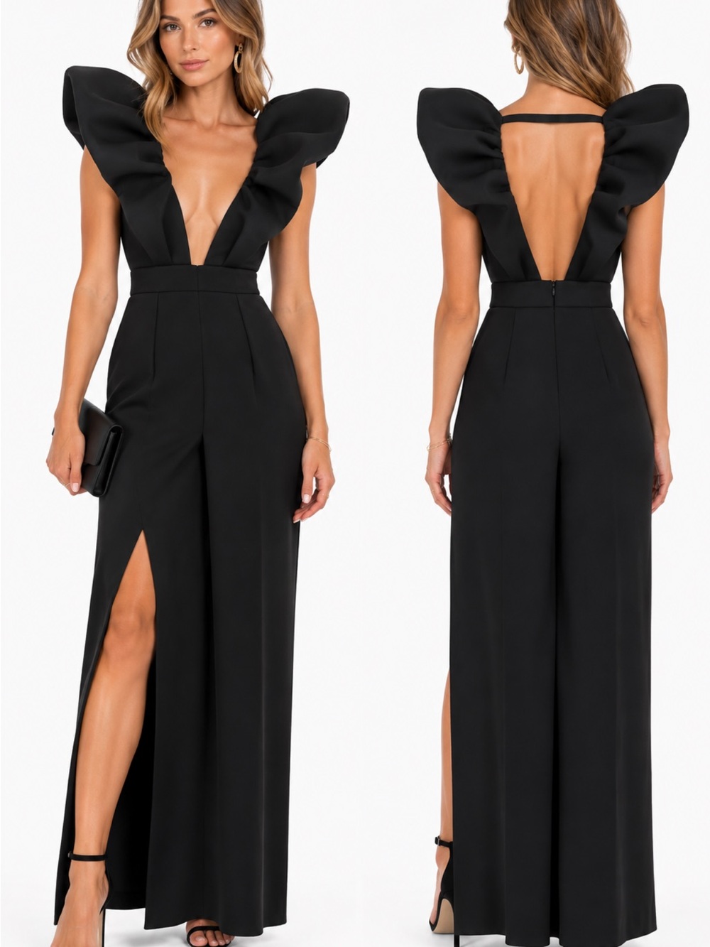 Mable Black Dramatic Ruffle Maxi Dress – Open Back, M (I have it in Small too)